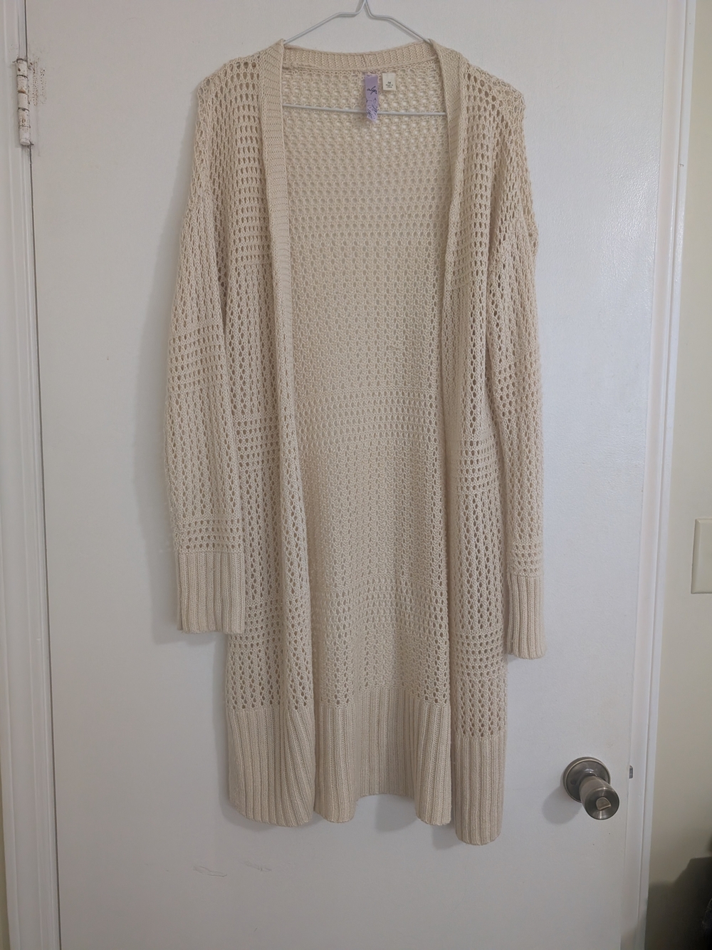 Alyx Cream Open Knit Duster Cardigan Crochet Mesh Longline Sweater Medium